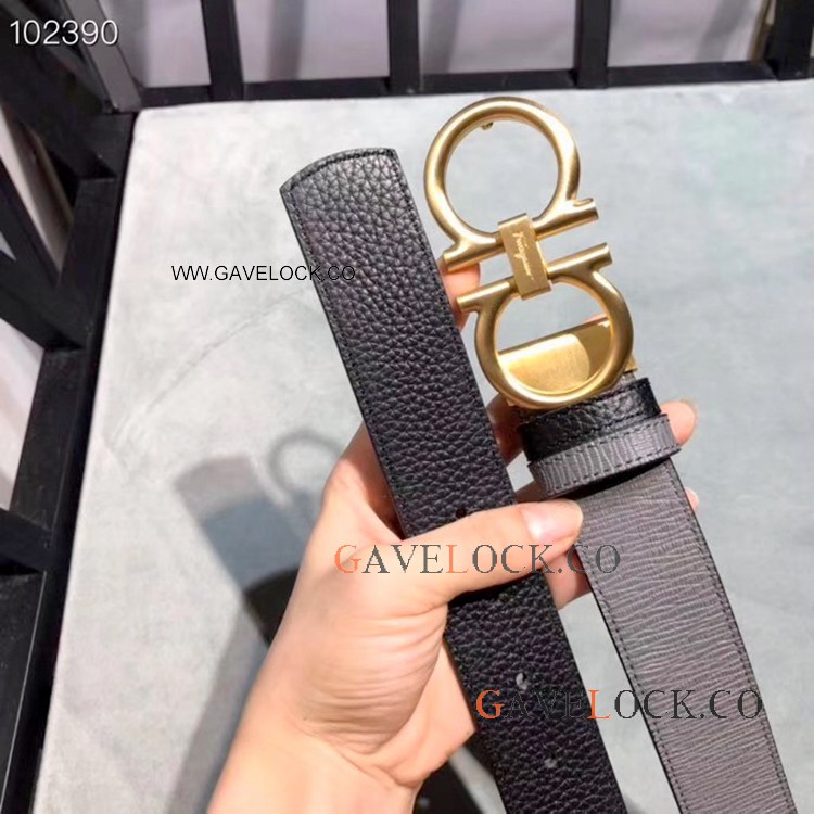Clone Salvatore Ferragamo Reversible Gancini Belt / Black And Gold Ferragamo Belt